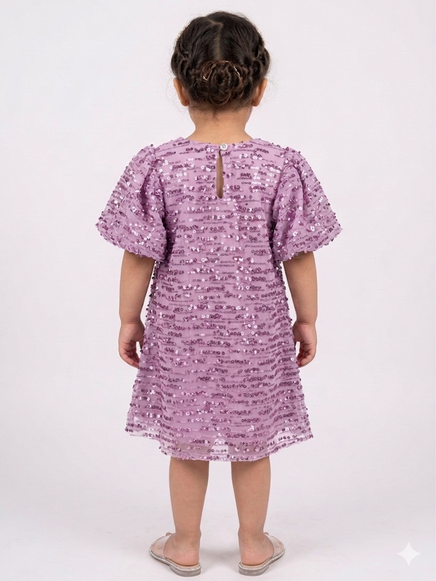 Mauve Orchid Sequin Tulle Shift Dress