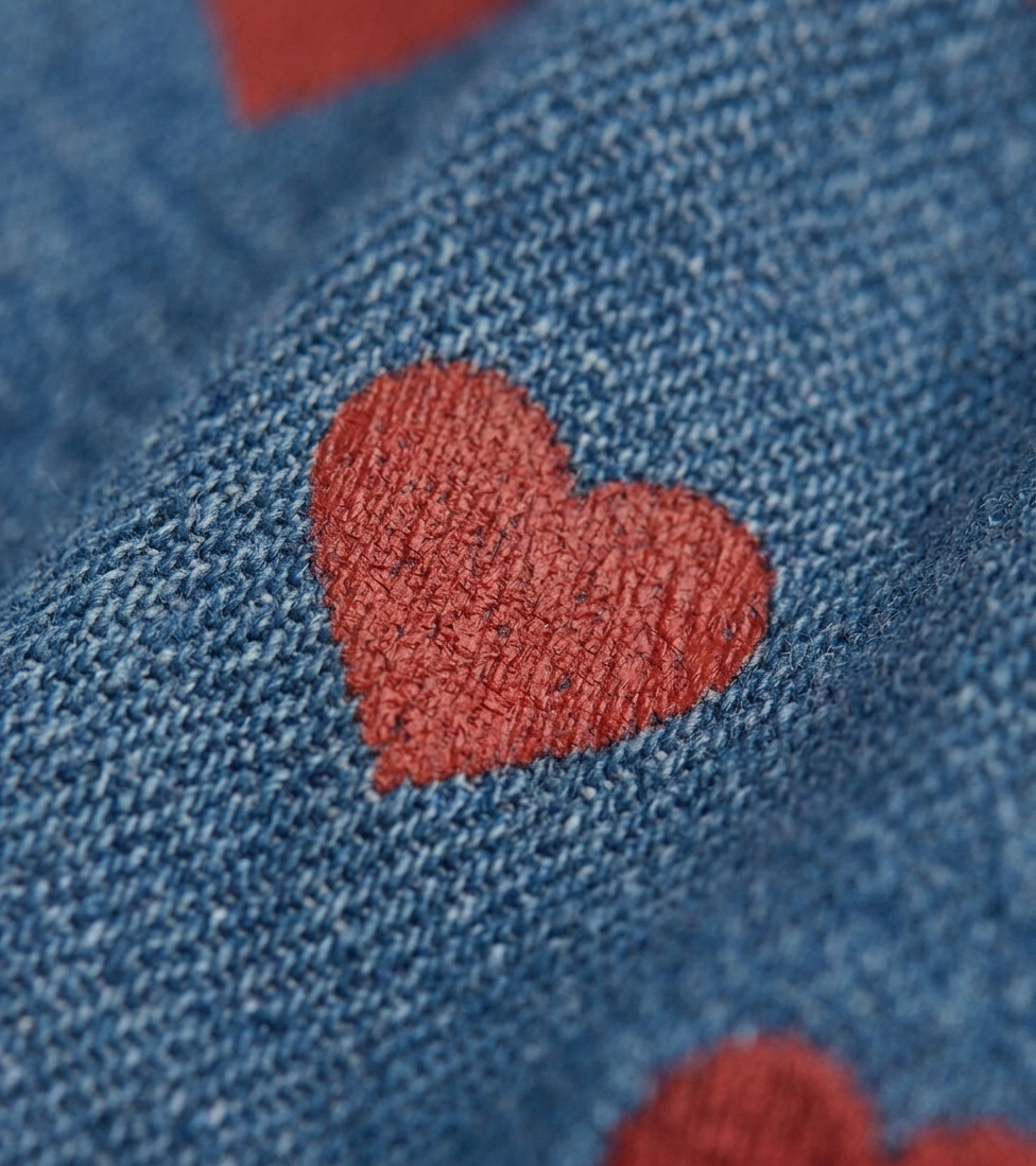 Denim Heart-Print Bow Detail Skirt