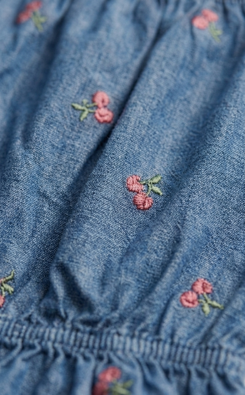 Girls' Premium Embroidered Chambray Skirt – Tiered Denim Ruffle Skirt