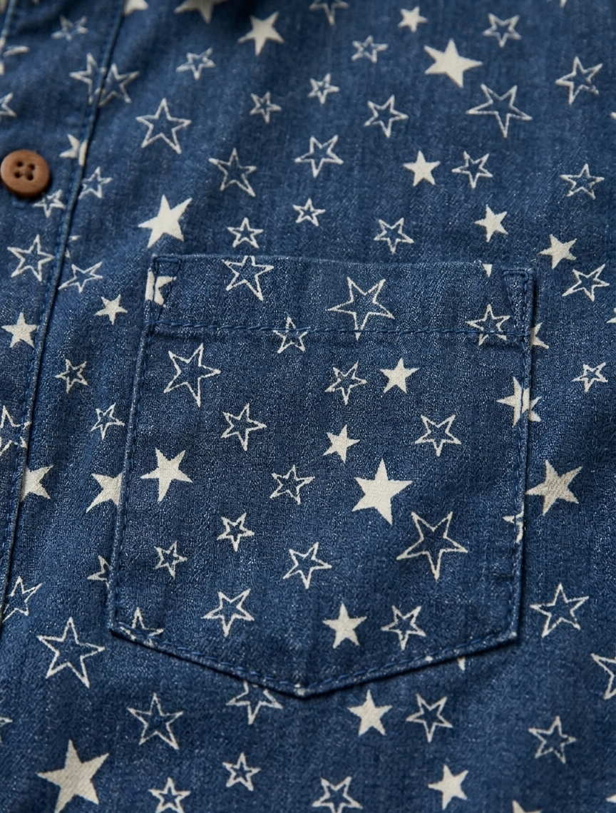 Star-Patterned Denim Button-Down Shirt