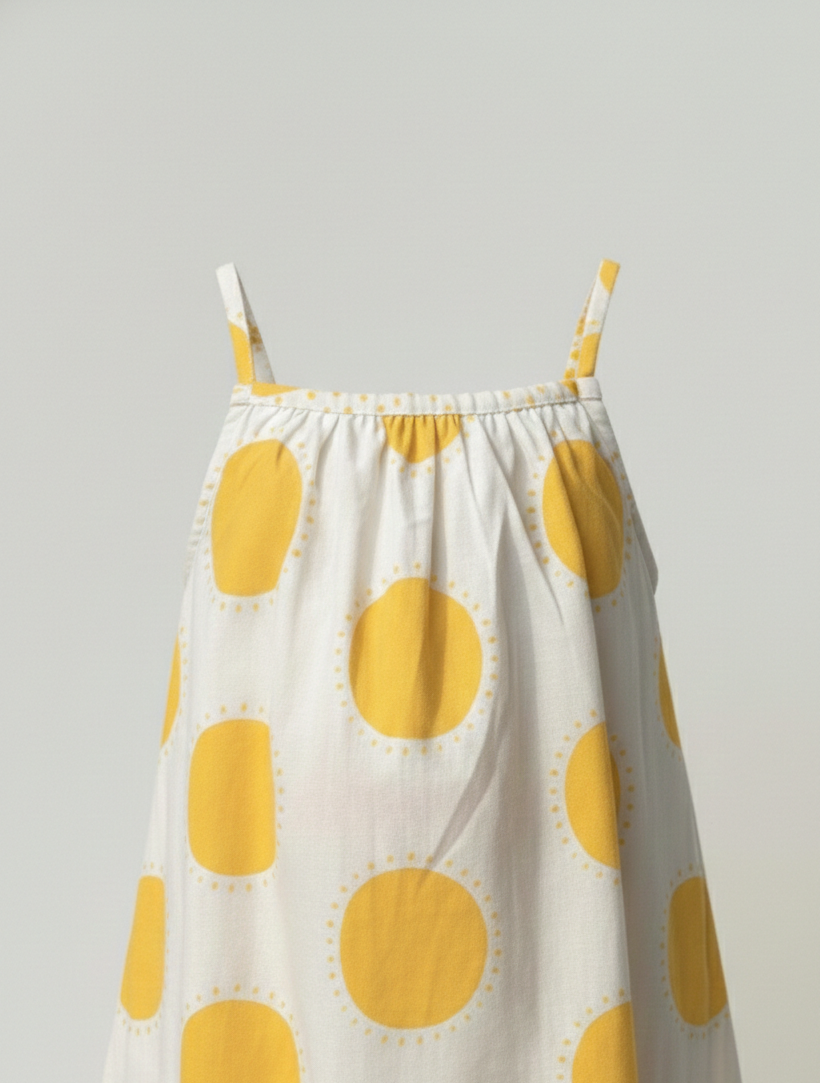 Girls' Premium Golden Sun-Burst A-Line Dress – Luxury Cotton Summer Sundress with Delicate Spaghettii Straps - Serromi