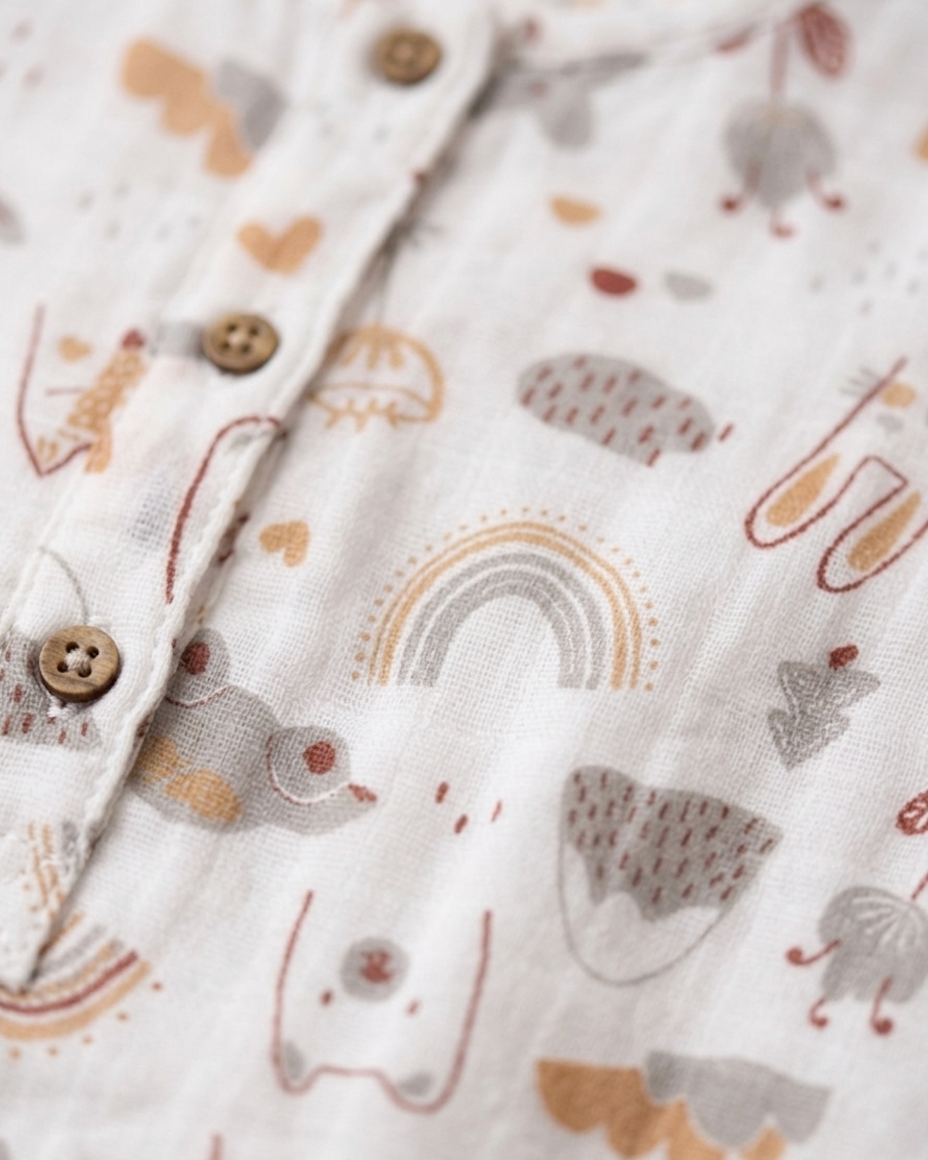 Infant Premium Muslin Whimsical Print Romper – Sleeveless Organic Cotton Bodysuit in Earthy Pastels