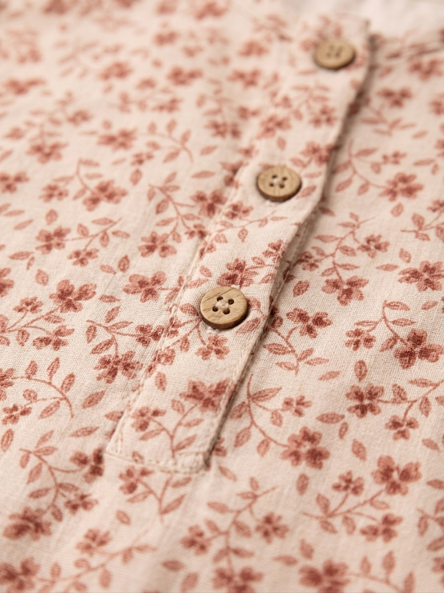 Girls' Terracotta Meadow Button-Down Romper – Artisan Cotton-Linen Sunsuit for Selective Minimalists - Serromi