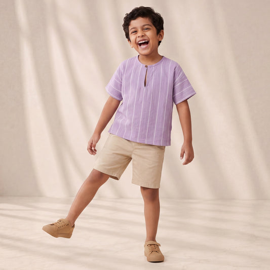 Lilac White Stripe Henley Neck Shirt