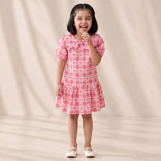 Pink Broderie Anglaise Peter Pan Collar Dress