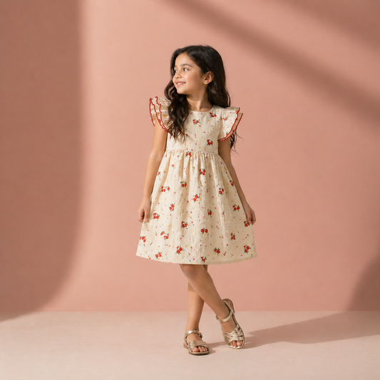 Cream Dobby Cotton Summer Dress
