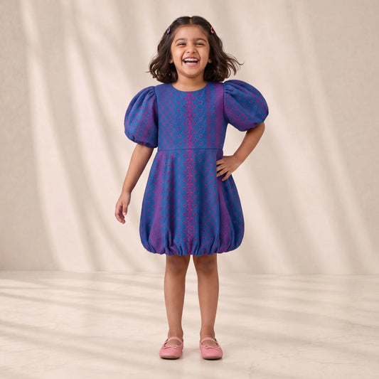 Cobalt Azure Embroidered Bubble Dress