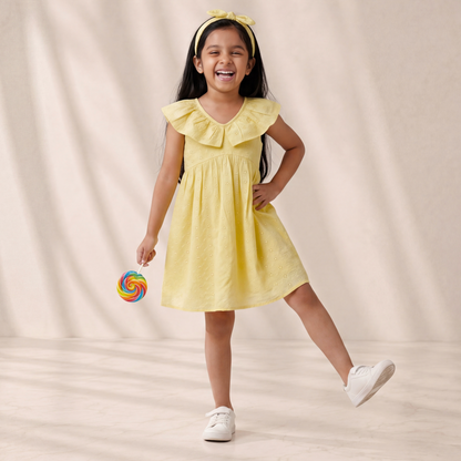 Eyelet Canary Yellow Embroidered Cotton Dress