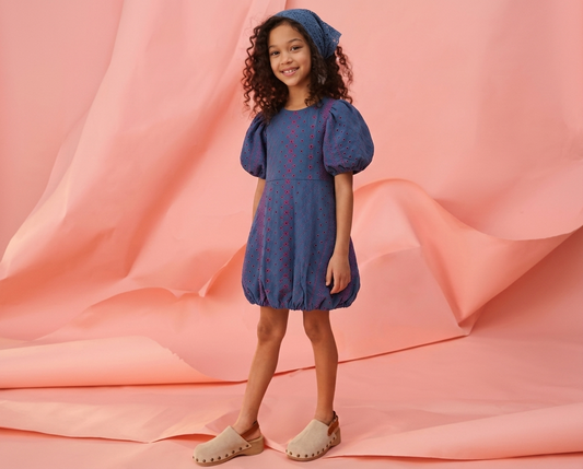 Cobalt Azure Embroidered Bubble Dress