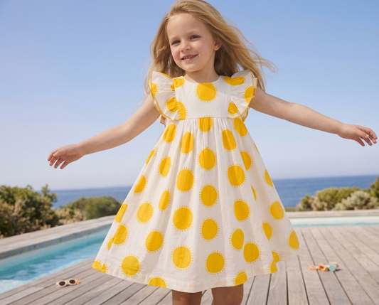 Sun-Print Flutter Sleeve Dress