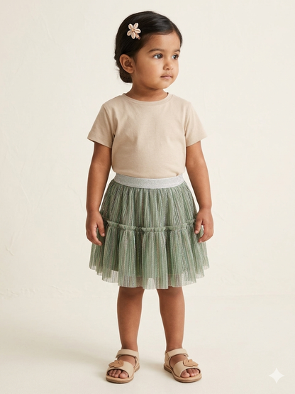 Sage Green Sparkle Tiered Tulle Skirt