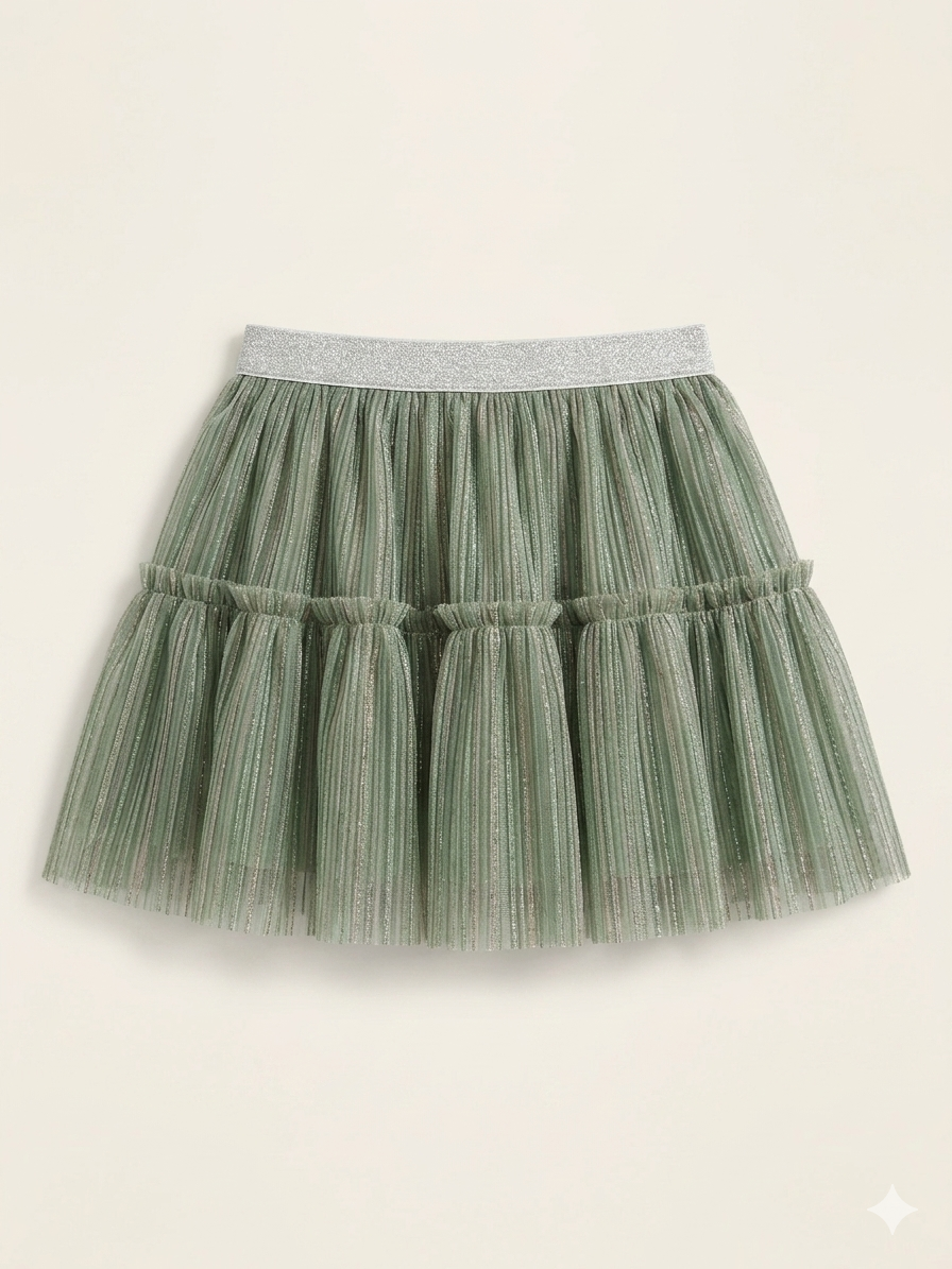 Sage Green Sparkle Tiered Tulle Skirt