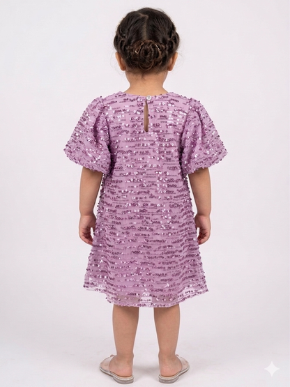 Mauve Orchid Sequin Tulle Shift Dress