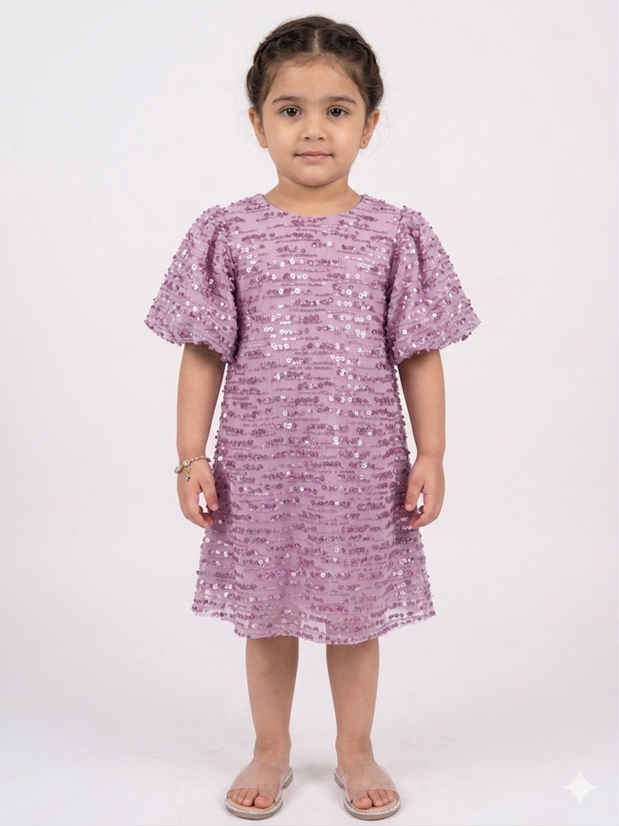 Mauve Orchid Sequin Tulle Shift Dress
