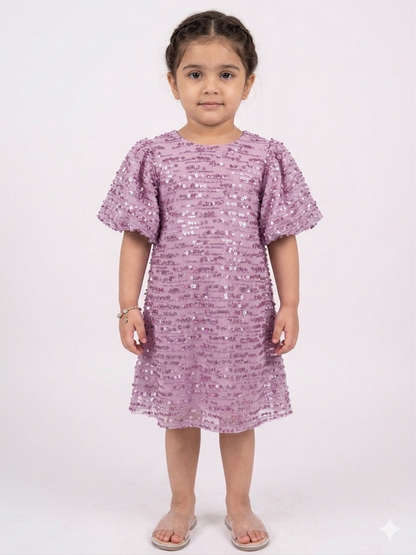 Mauve Orchid Sequin Tulle Shift Dress