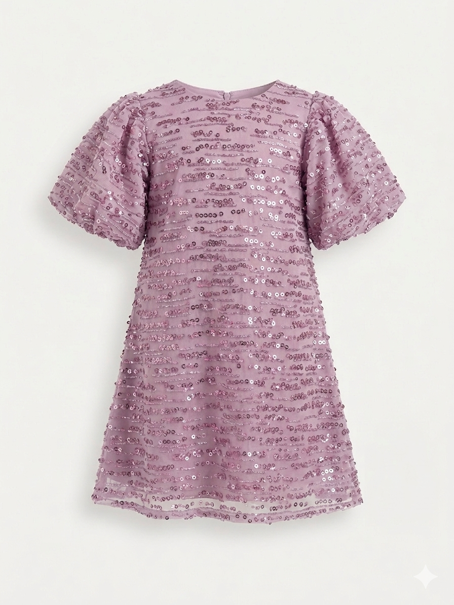 Mauve Orchid Sequin Tulle Shift Dress