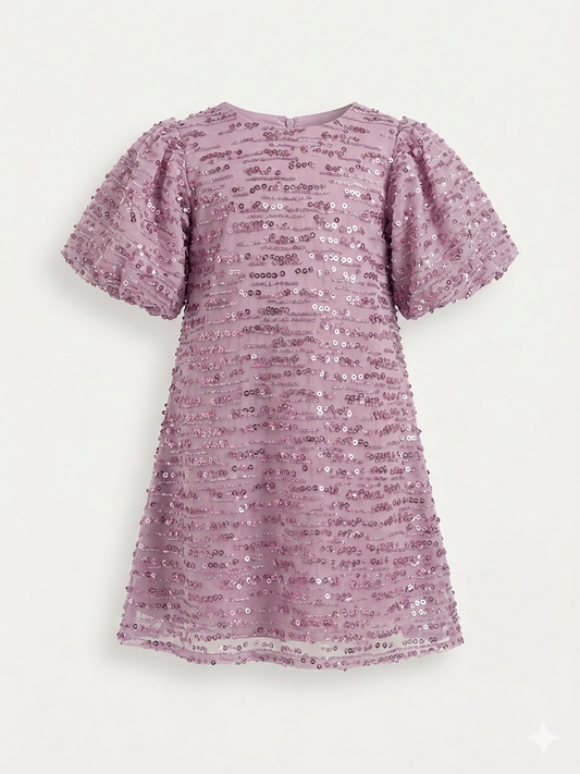 Mauve Orchid Sequin Tulle Shift Dress