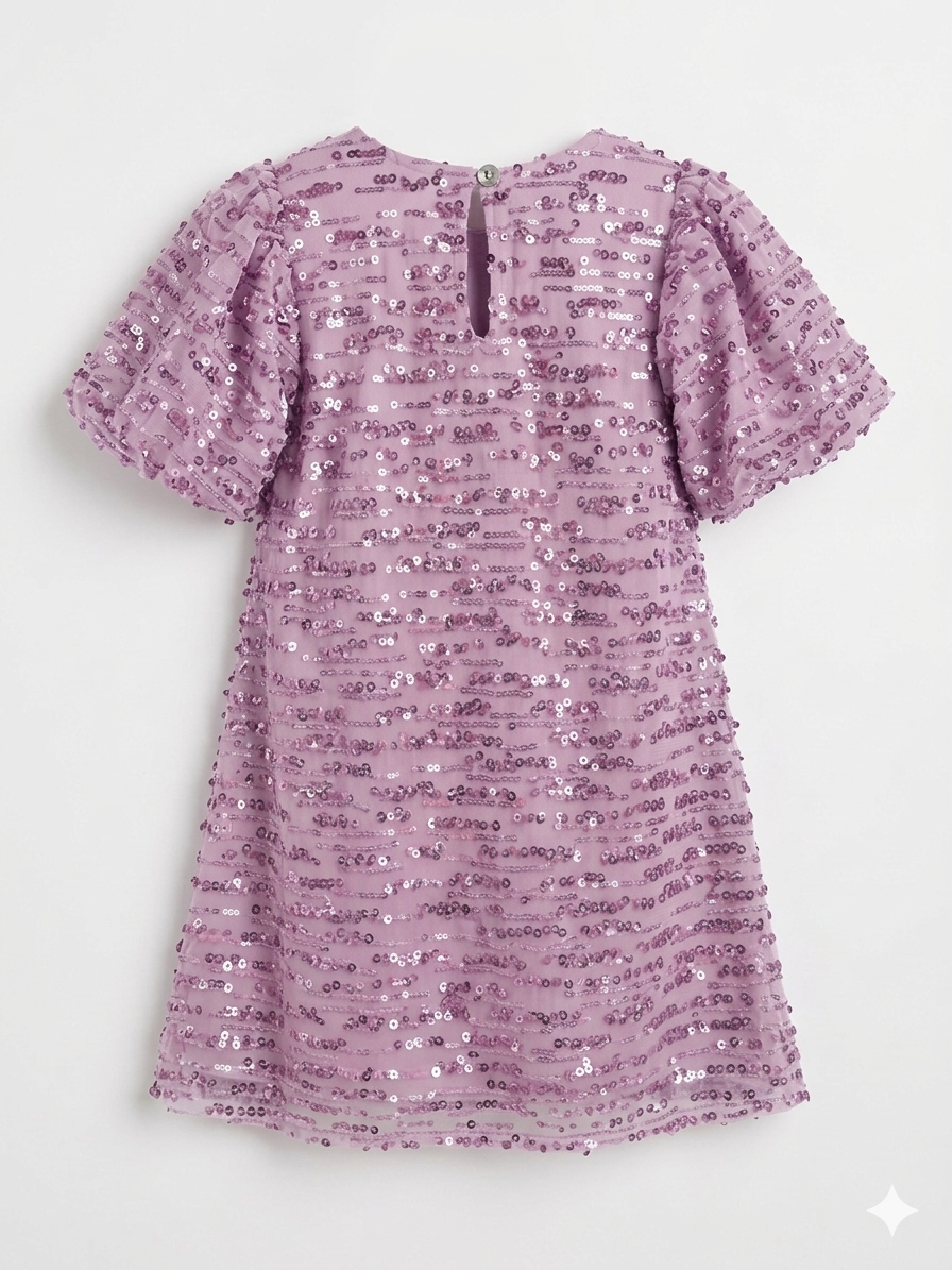 Mauve Orchid Sequin Tulle Shift Dress