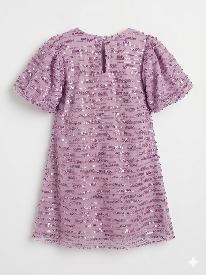 Mauve Orchid Sequin Tulle Shift Dress
