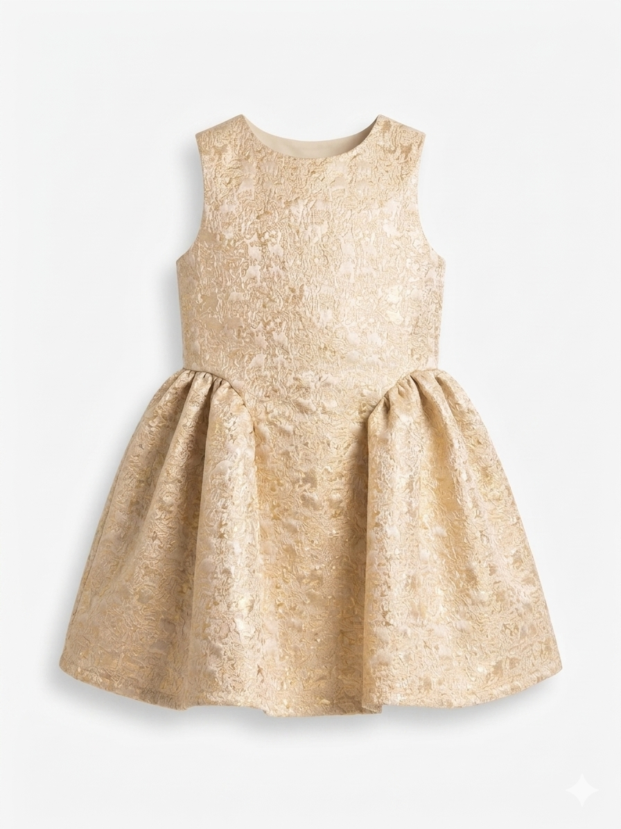 Champagne Gold Floral Jacquard Dress