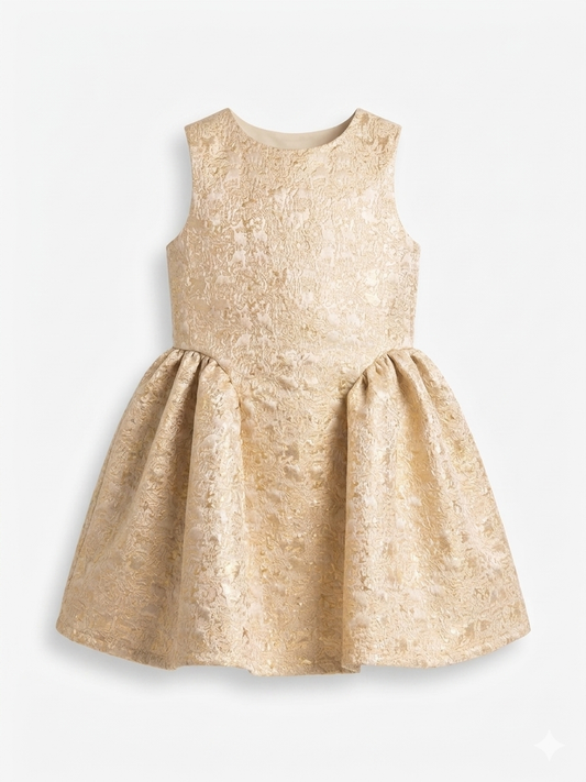 Champagne Gold Floral Jacquard Dress