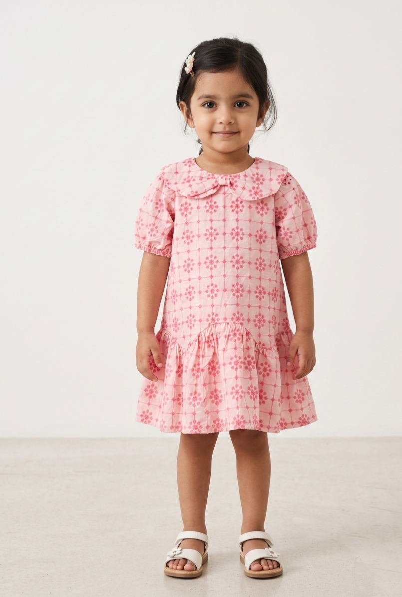 Pink Broderie Anglaise Peter Pan Collar Dress