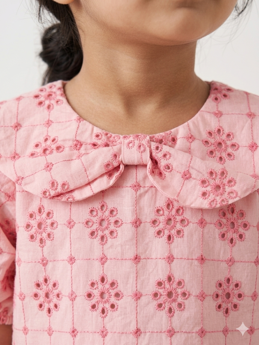 Pink Broderie Anglaise Peter Pan Collar Dress