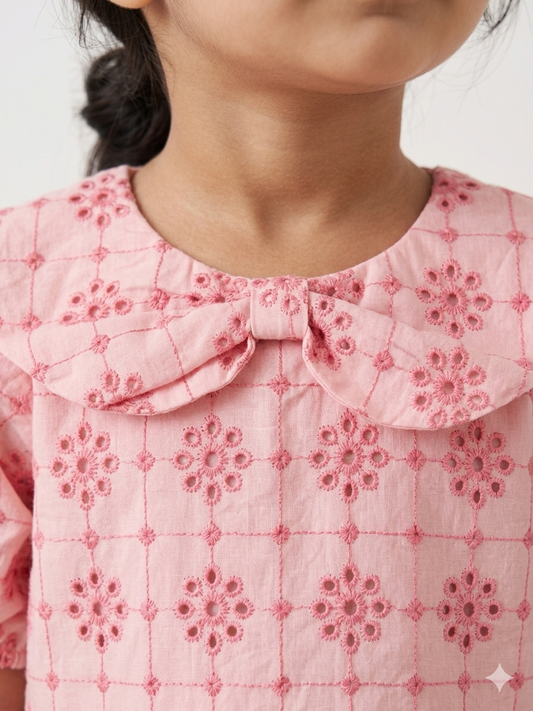Pink Broderie Anglaise Peter Pan Collar Dress