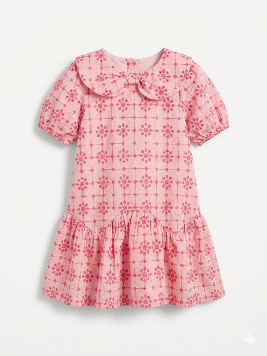 Pink Broderie Anglaise Peter Pan Collar Dress