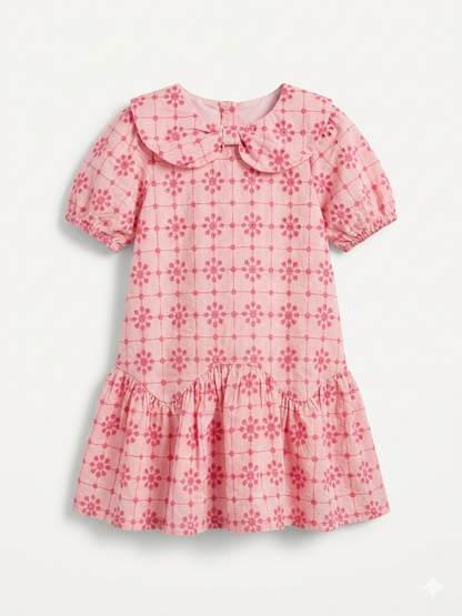 Pink Broderie Anglaise Peter Pan Collar Dress