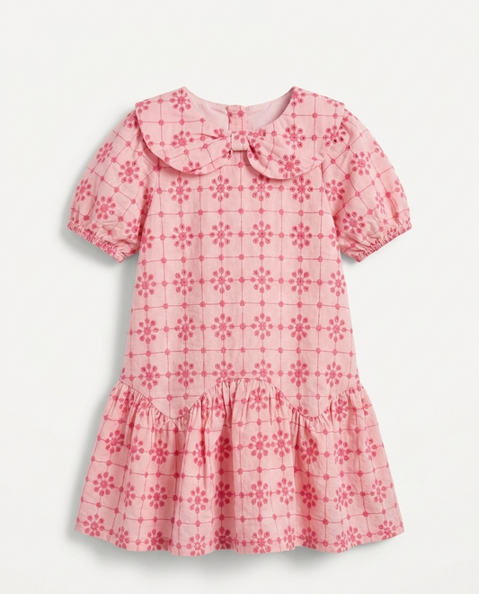 Pink Broderie Anglaise Peter Pan Collar Dress