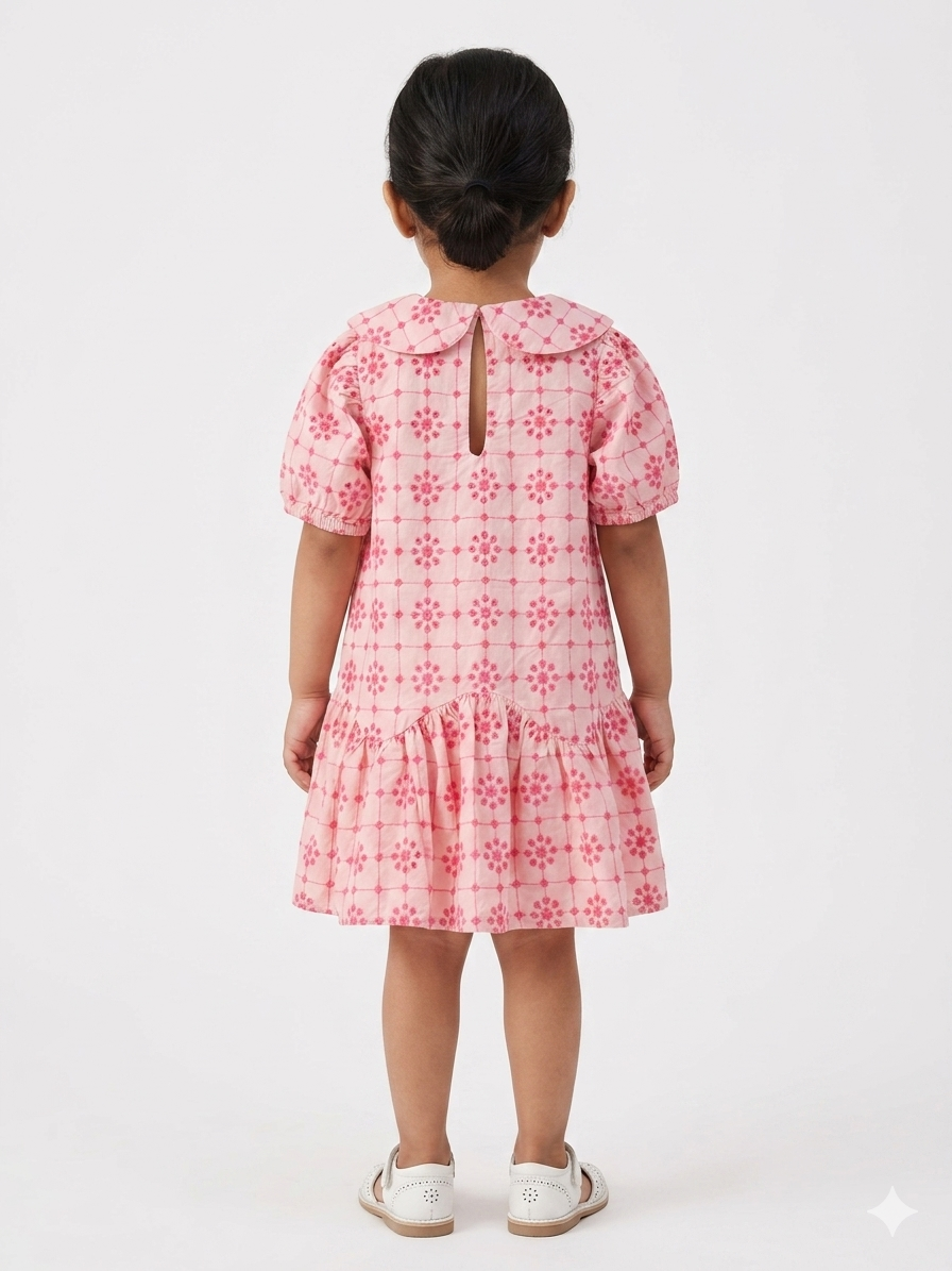 Pink Broderie Anglaise Peter Pan Collar Dress