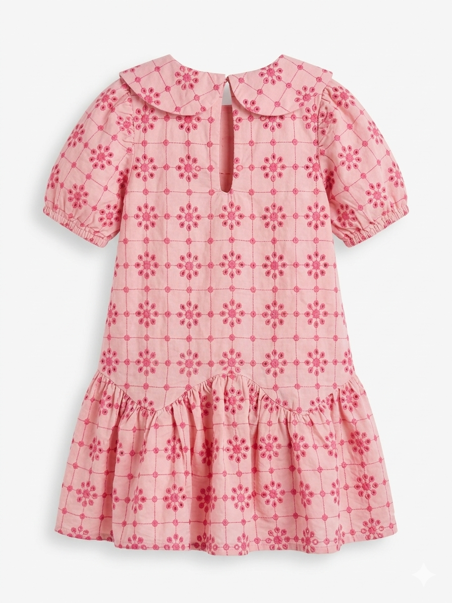 Pink Broderie Anglaise Peter Pan Collar Dress