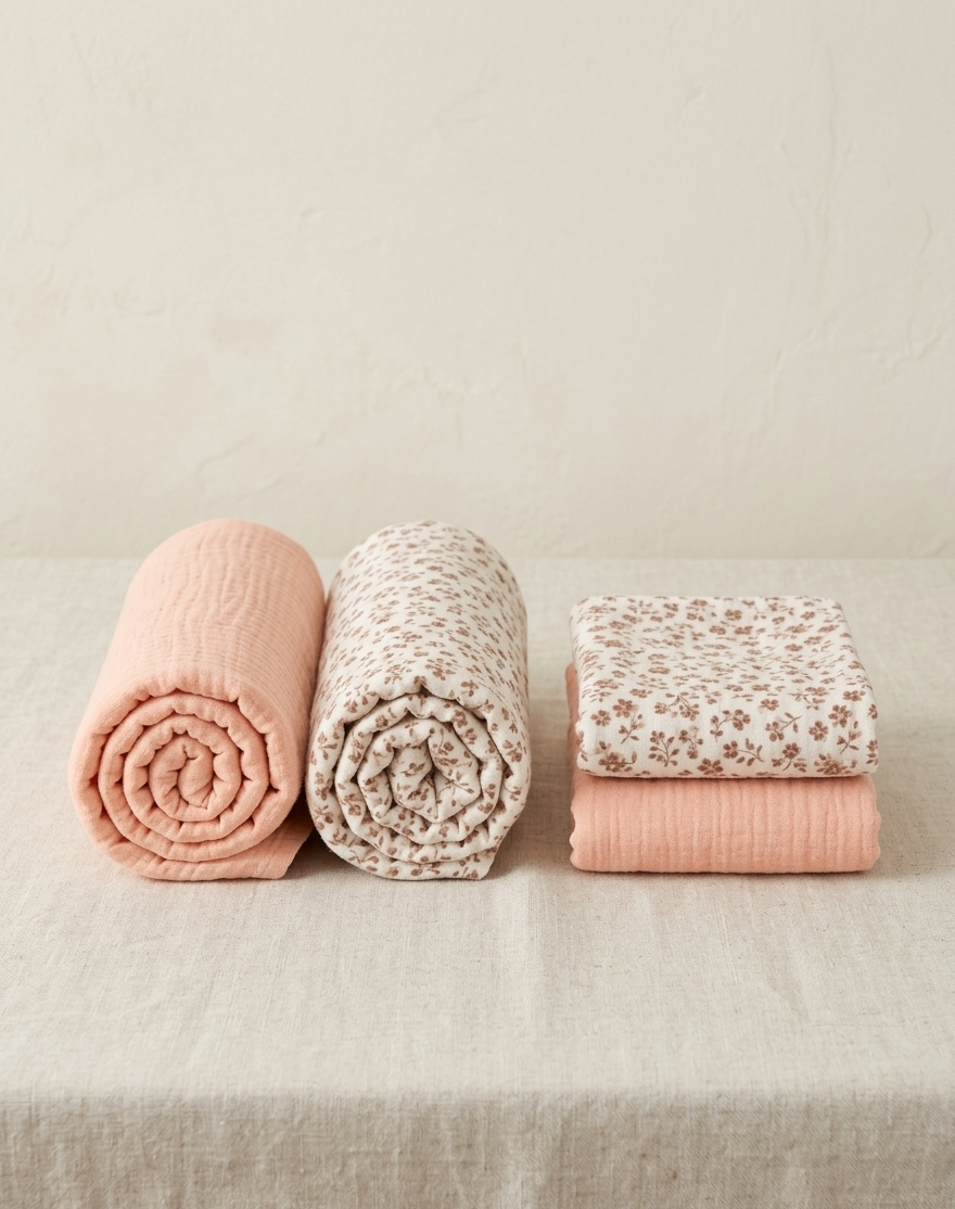 Muslin Cotton Swaddle Washcloth Bundle in Rosewood & Petal Peony Print