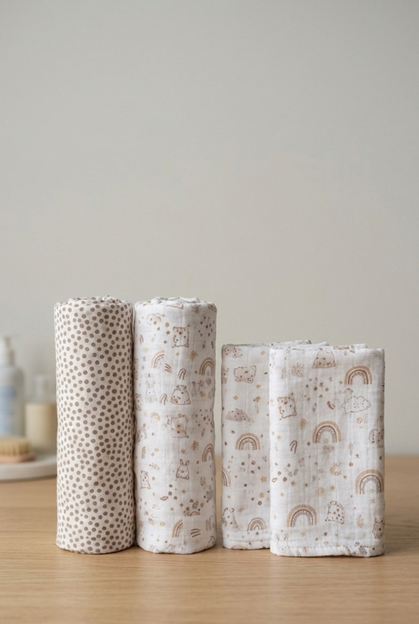 Muslin Cotton Swaddle Washcloth Bundle in Rainbow And Animal Print