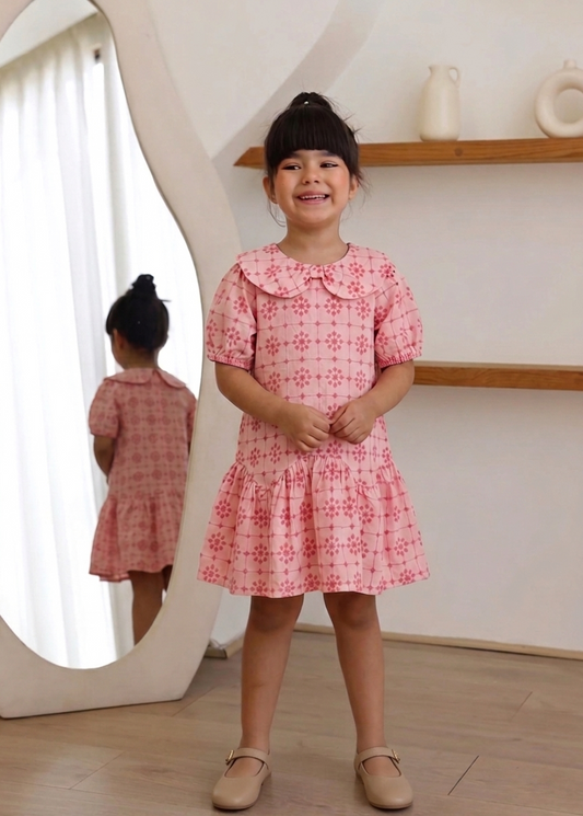Pink Broderie Anglaise Peter Pan Collar Dress