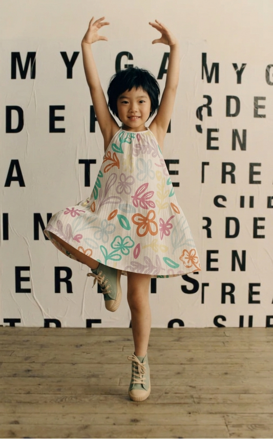 Summer Strappy Dress with Multi-Tonal Floral Pastel Print