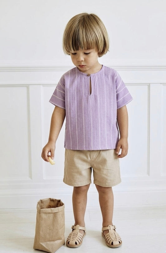 Lilac White Stripe Henley Neck Shirt