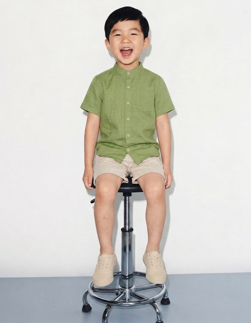 Sage Green Mandarin Collar Shirt