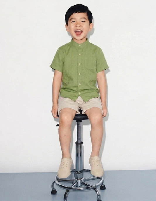 Sage Green Mandarin Collar Shirt