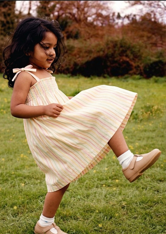 Pastel Candy-Stripe Smocked Sundress