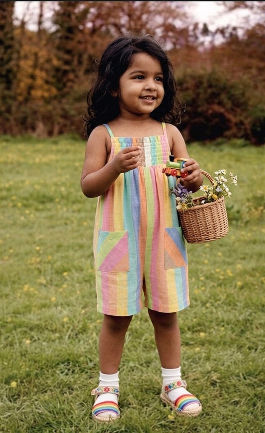 Pastel Rainbow Multi-Stripe Smocked Playsuit/Romper
