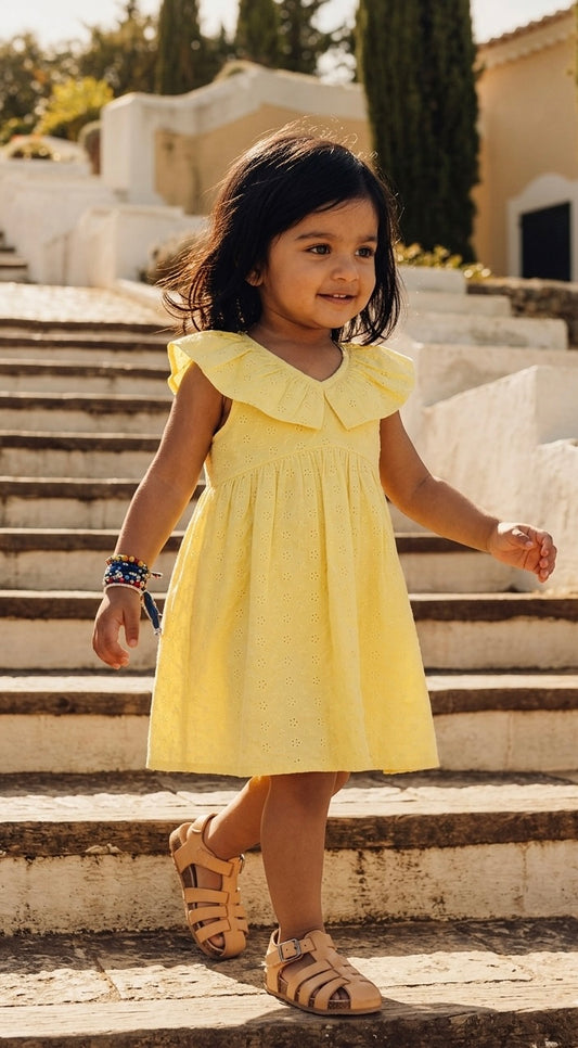 Eyelet Canary Yellow Embroidered Cotton Dress