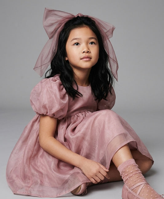 Dusky Rose Organza Puff-Sleeve Dress