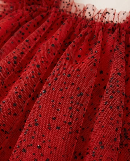 Crimson Tulle Polka Dot Flutter Dress