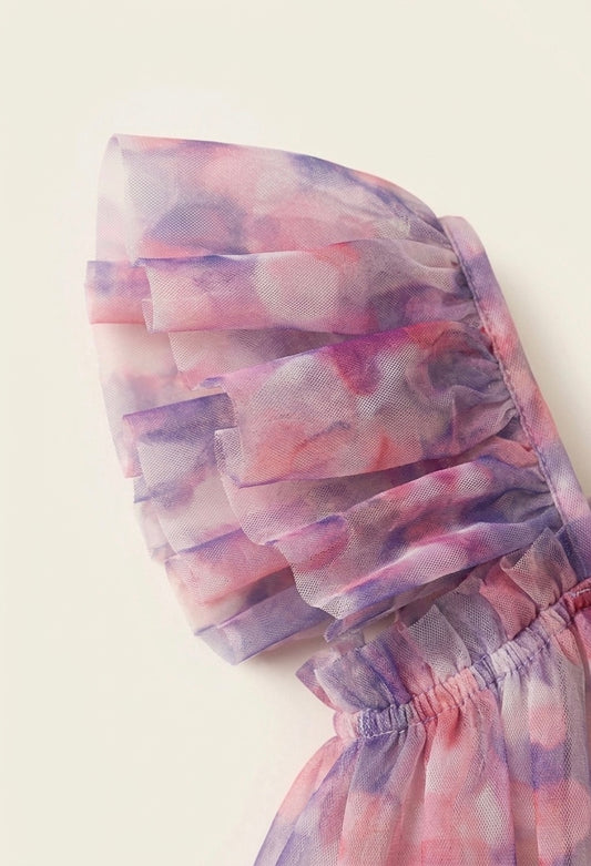 Watercolor Petal Tulle Party Dress