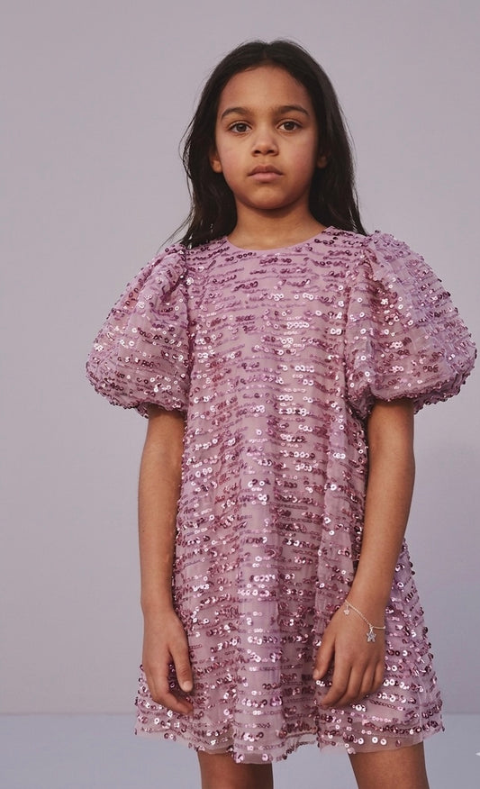 Mauve Orchid Sequin Tulle Shift Dress