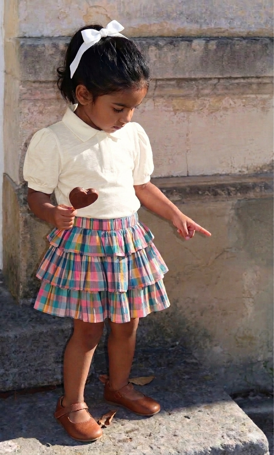 Multi-Color Check Tiered Rara Skirt