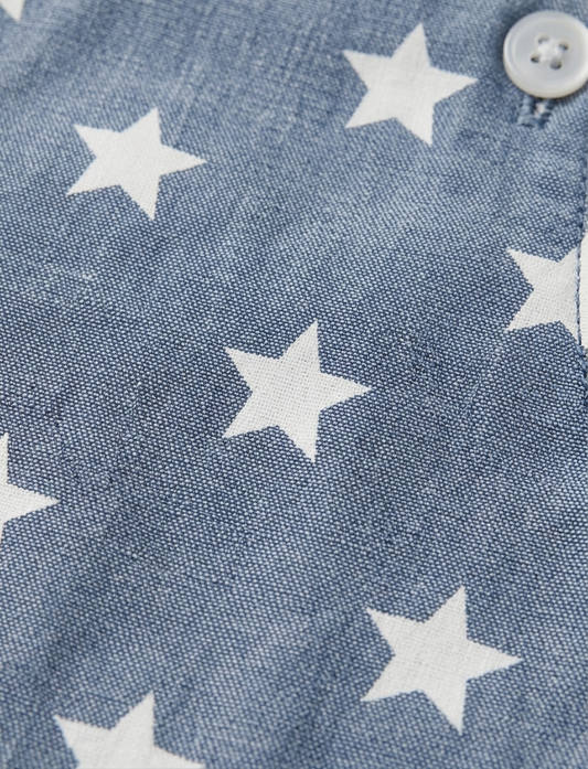 Little Voyager Star-Print Chambray Shortalls Set
