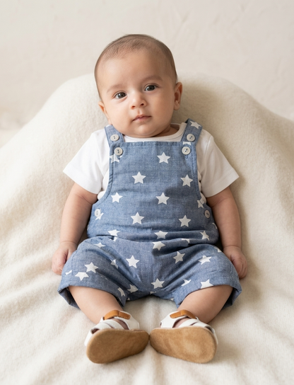Little Voyager Star-Print Chambray Shortalls – Two-Piece Set
